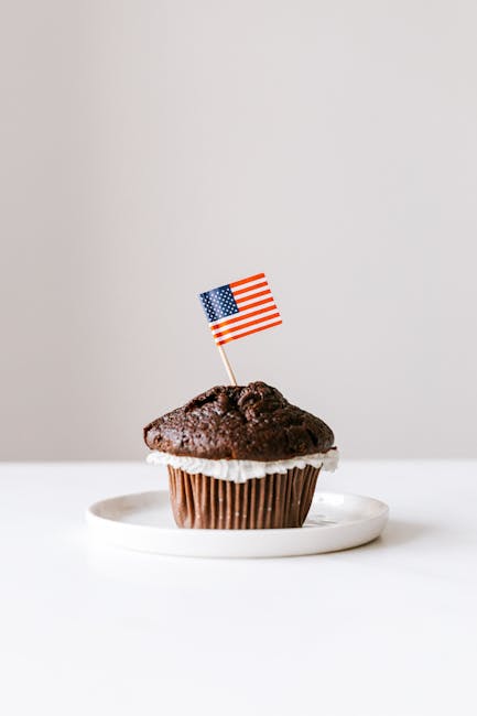 Chocolate cupcake with a small American flag
